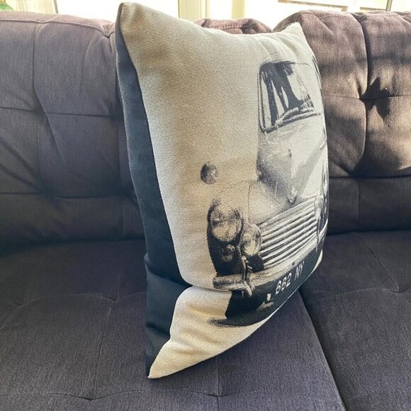 Rare Accent Pillow with Vintage Farm Truck Black and Cream 15” Rustic Farmhouse - Picture 2 of 11